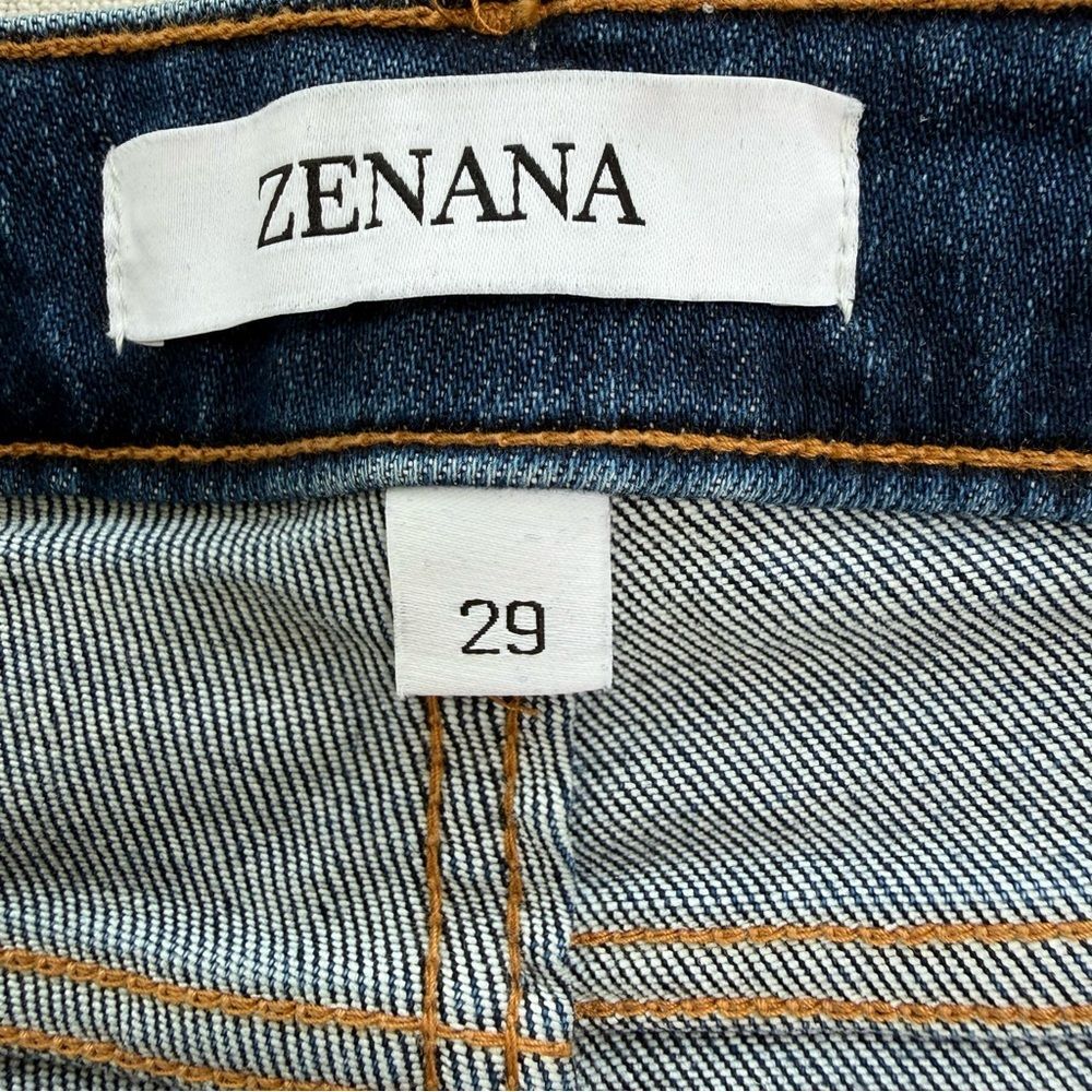 Zenana Outfitters Kick Crop Distressed Blue Straight Leg Jeans - Picture 8 of 9